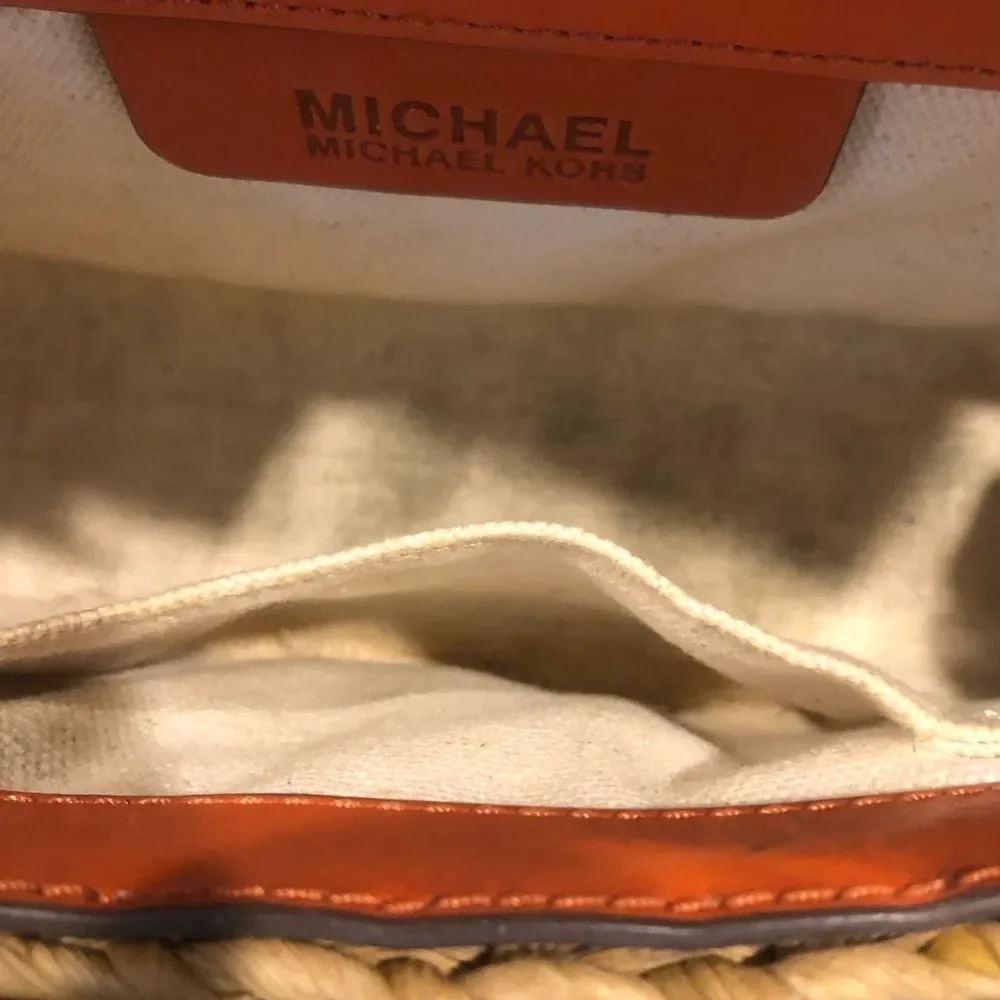 Vintage MICHAEL KORS Rattan Leather Clutch Gold Turn Lock Chain & Leather Strap